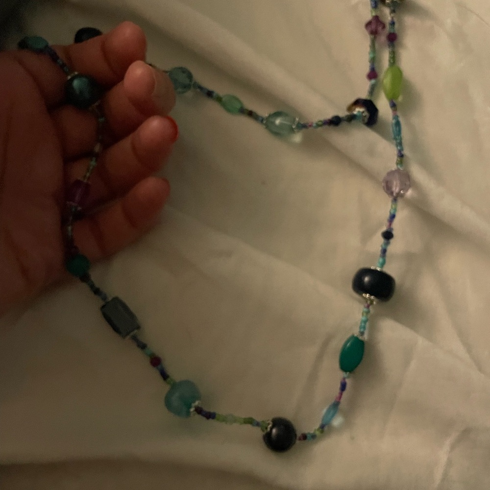 Blue, green and purple  lBeaded statement Necklace